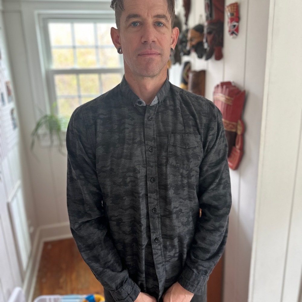Black Camouflage Button-Up Shirt